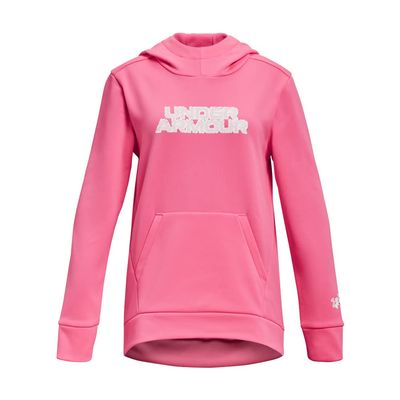 Under Armour Girls Armour Fleece Branded Hoodie, (640) Pink Punk / / White, Youth Large