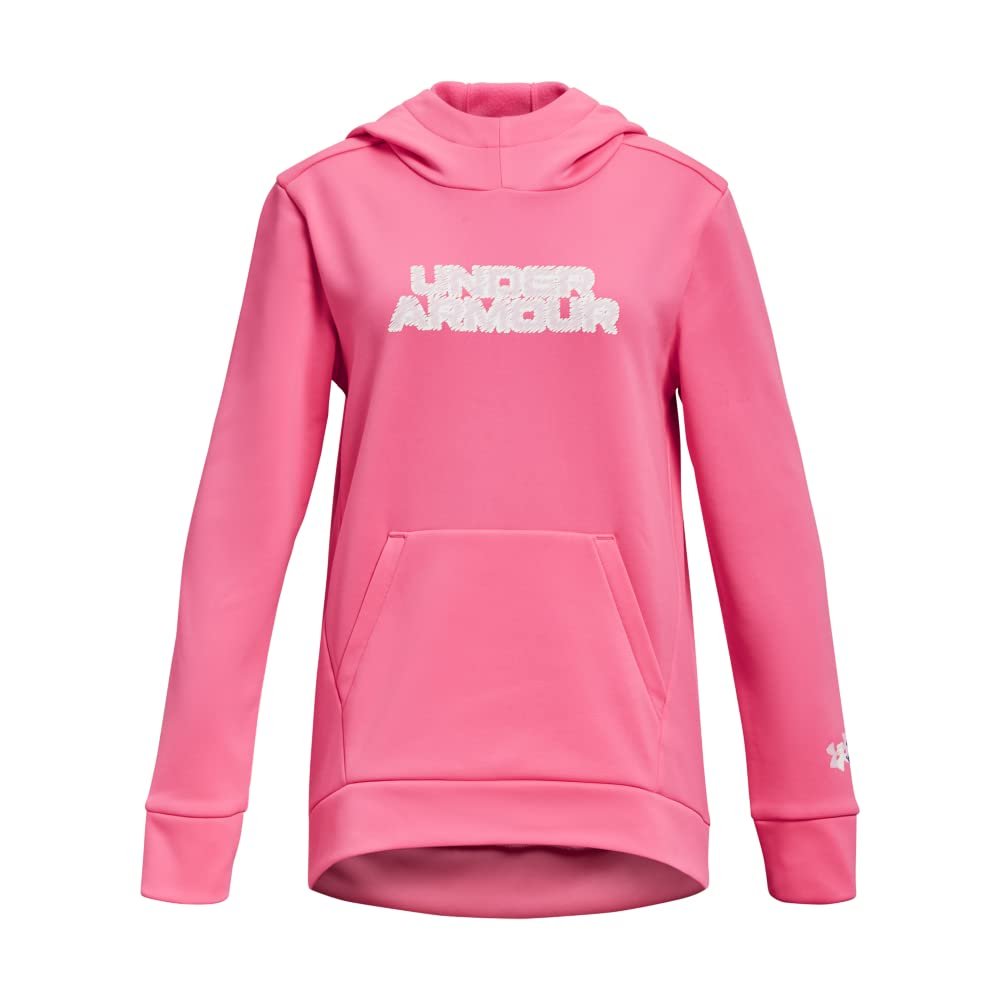 Under Armour Girls Armour Fleece Branded Hoodie, (640) Pink Punk / / White, Youth Large