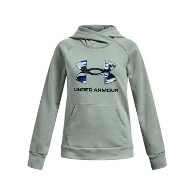 Under Armour Girls Rival Fleece Big Logo Hoodie, (781) Opal Green / / Midnight Navy, Youth X-Small