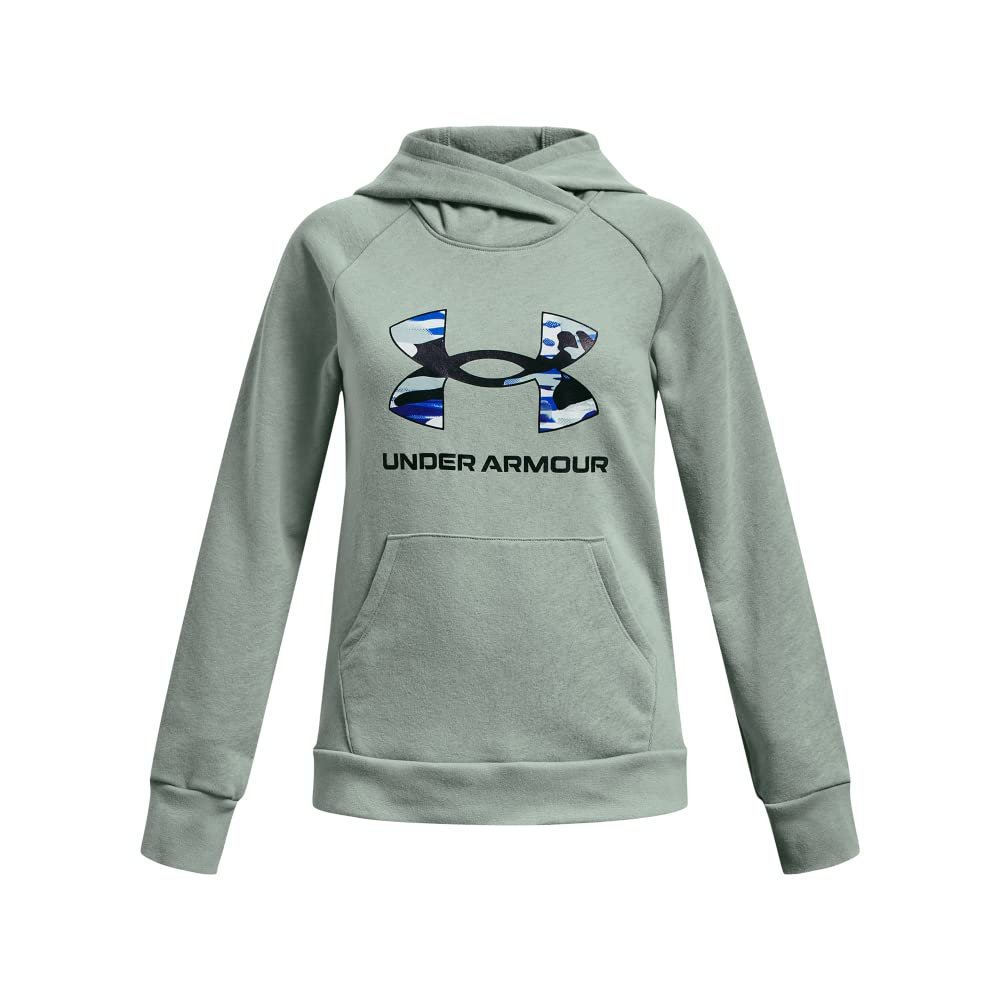 Under Armour Girls Rival Fleece Big Logo Hoodie, (781) Opal Green / / Midnight Navy, Youth X-Small