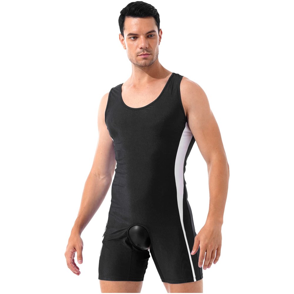 Alvivi Mens Sexy Wrestling Tank Top T-Shirt One Piece Backless Fitness Sports Workout Jumpsuit Black Medium