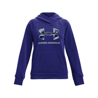 Under Armour Girls Rival Fleece Big Logo Hoodie, (456) Bauhaus Blue / / Opal Green, Youth Small