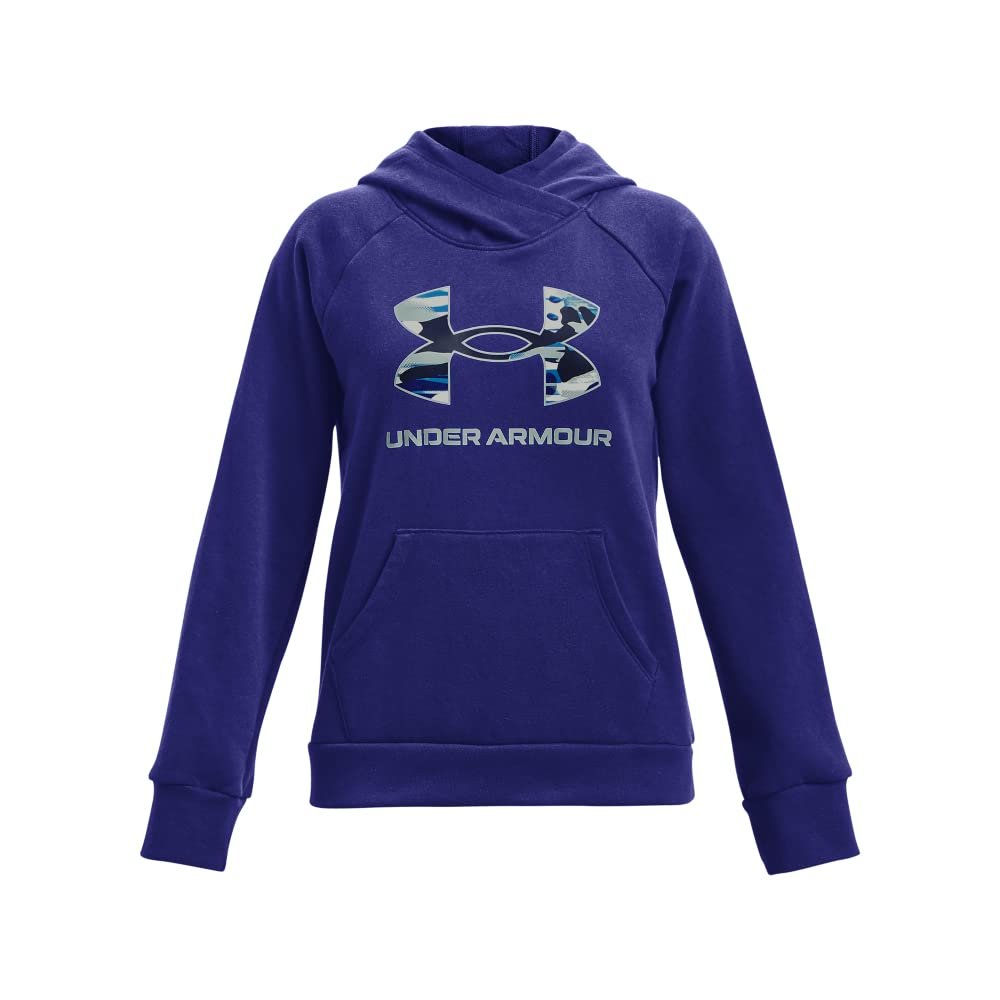 Under Armour Girls Rival Fleece Big Logo Hoodie, (456) Bauhaus Blue / / Opal Green, Youth Small