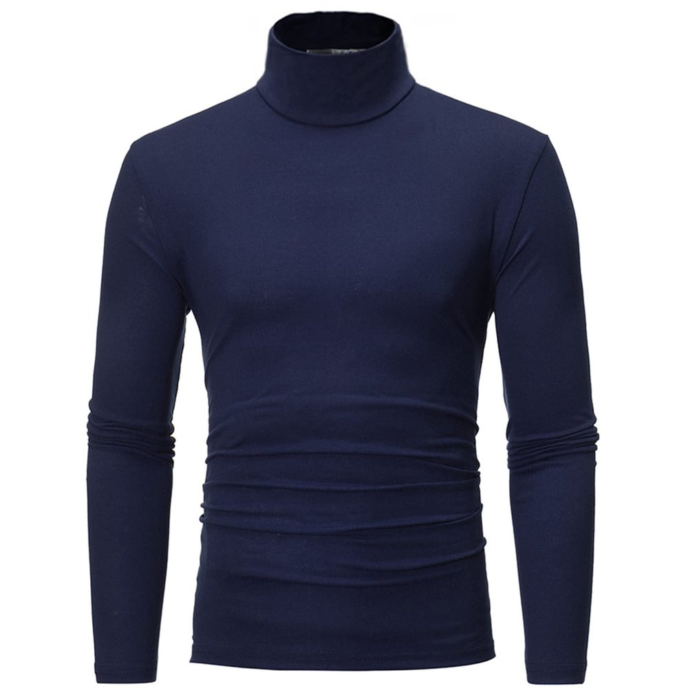 Freebily Thermal Underwear Tops for Men Turtleneck Long Sleeve Knitted Pullover Sim Fit Undershirt Royal Blue Small