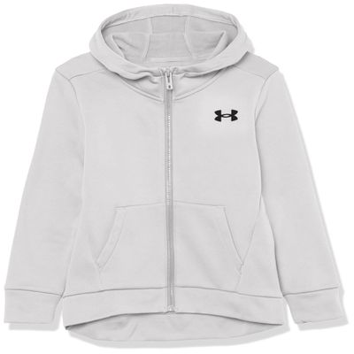Under Armour Girls Armour Fleece Full Zip Hoodie, (014) Halo Gray Medium Heather / / Black, Youth Small