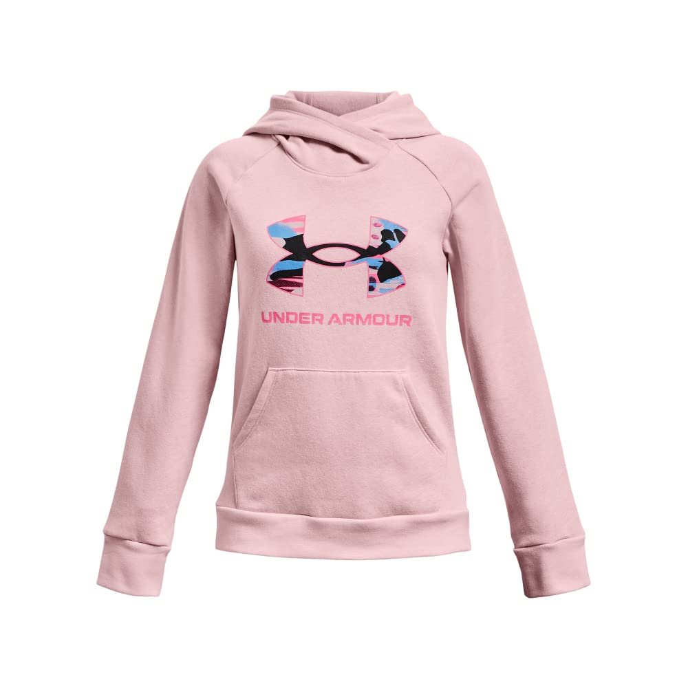 Under Armour Girls Rival Fleece Big Logo Hoodie, (647) Prime Pink / / Pink Punk, Youth Large