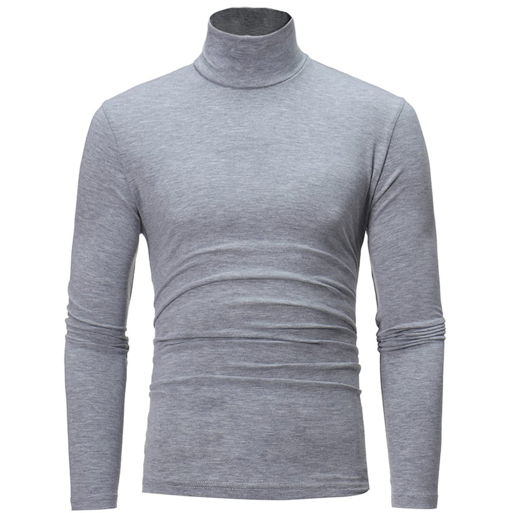 Freebily Thermal Underwear Tops for Men Turtleneck Long Sleeve Knitted Pullover Sim Fit Undershirt Gray Large