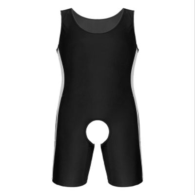 Lejafay Men's One Piece Swimsuit Backless Vest Bodysuit Slimming Jumpsuits Leotard Wrestling Singlet Black Medium