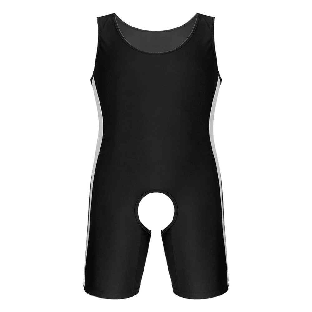 Lejafay Men's One Piece Swimsuit Backless Vest Bodysuit Slimming Jumpsuits Leotard Wrestling Singlet Black Medium