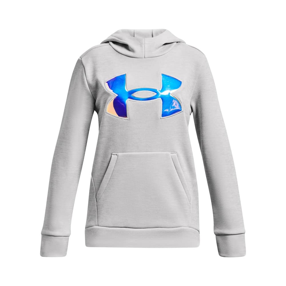 Under Armour Girls ArmourFleece Iridescent Big Logo Hoodie, (014) Halo Gray Medium Heather / / Iridescent, Youth Small