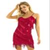 Yihuimin Women's Sequins Tassel Latin Dance Dress 1920s Ballroom Samba Rumba Salsa High Low Dresses Red One Size view 3