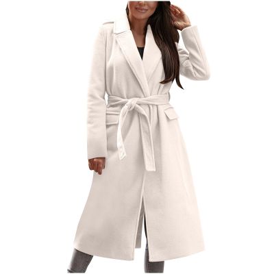 tuduoms Trench Coats Women Vintage Wool Blend Belted Long Wrap Coats Winter Shawl Collar Warm Maxi Pea Coat Outwear Overcoat