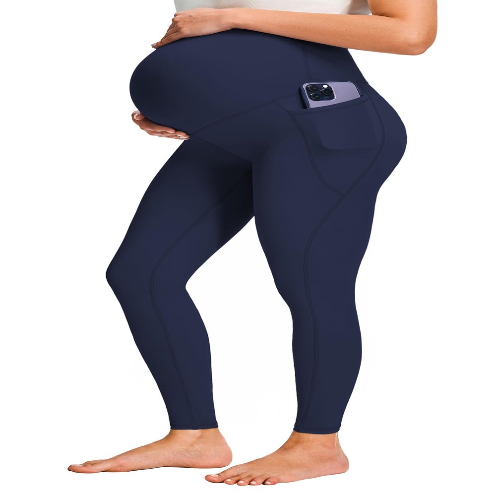 JOYSPELS Smooth Feeling Maternity Leggings Over The Belly with Pockets Workout Pregnancy Leggings Navy