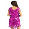 Aislor Women Latin Dance Dress Sequin Tassel Fringe Flapper Dress Tango Ballroom Dancing Costume Rose Medium view 3