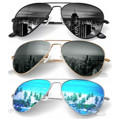 KALIYADI Polarized Aviator Sunglasses for Men Women Metal Sun glasses UV Blocking, 3 PACK (Black/Blackish green/Blue, 58mm)