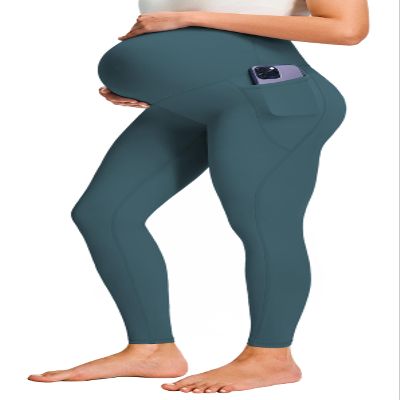 JOYSPELS Smooth Feeling Maternity Leggings Over The Belly with Pockets Workout Pregnancy Leggings Teal Blue