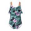 YONGHS Kids Girls Cute Swimsuit Floral Bikini Romper Strapped Ruffle Swimwear One Piece Bathing Suit Green Lily 4 Years view 1
