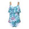 YONGHS Kids Girls Cute Swimsuit Floral Bikini Romper Strapped Ruffle Swimwear One Piece Bathing Suit Green Palm Leaf 4 Years view 1