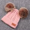 Kids Girls Winter Hat Wool Knitted Beanie with Double Pom Pom Cap Ski Snowboard Hats Bobble Pom-pom Beanie (Dark Pink(Brown Ball),one Size) view 2