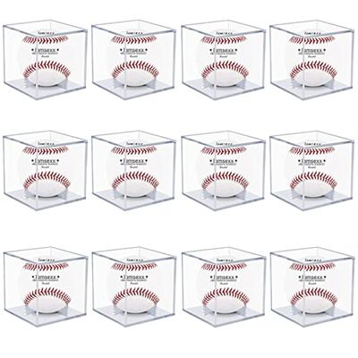 12 Pack UV Protected Acrylic Boxes for Display,Clear Display Case Baseball Cube Memorabilia Showcase Autograph Ball Protector