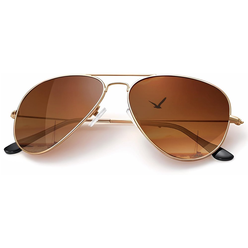 KALIYADI Polarized Aviator Sunglasses for Men Women Metal Sun glasses UV Blocking (Brown Gradient, 62mm)