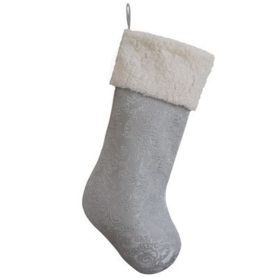 DUO ER 5pcs Silver 3D Embossing Christmas Socks Gift Bag Xmas Stockings Christmas Supplies Socks Mouth White Lamb Wool