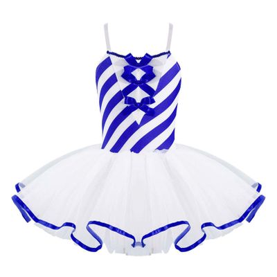 ACSUSS Kids Girls Christmas Party Dance Striped Leotard Camisole Tops Tutu Skirts Ballet Performance Costume Blue 12 Years