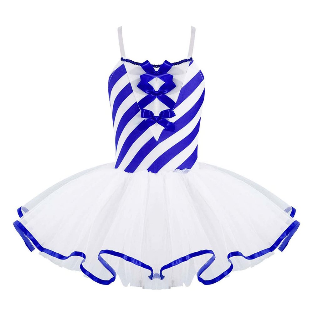 ACSUSS Kids Girls Christmas Party Dance Striped Leotard Camisole Tops Tutu Skirts Ballet Performance Costume Blue 12 Years