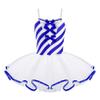 ACSUSS Kids Girls Christmas Party Dance Striped Leotard Camisole Tops Tutu Skirts Ballet Performance Costume Blue 12 Years view 1