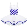ACSUSS Kids Girls Christmas Party Dance Striped Leotard Camisole Tops Tutu Skirts Ballet Performance Costume Blue 12 Years view 2