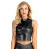 Yihuimin Women's Shiny Metallic Sleeveless Mock Neck Tank Tops Festivals Rave Dance Costume Clubwear Black Medium view 2