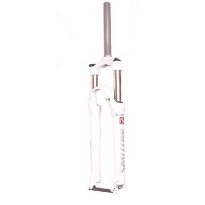 Jejy Aluminum Alloy Front Fork 26inch 27.5inch Bicycle, Suspension Smart Lock Mountain Forks MTB Mechanical Disc Brake Straight Tube (Color : White, Size : 27.5)