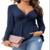 Tankaneo Womens V-Neck Front Knotted Blouse Shirt Long Sleeve Elegant Casual T-Shirt Solid Color Pullover Tops view 1