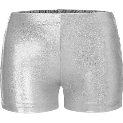 Loyan Big Girls Junior Stretch Shiny Metallic Boy-Cut Shorts for Sparkle Dance Tumbling Athletic Gymnastics Sports Swim Silver 11-12 Years