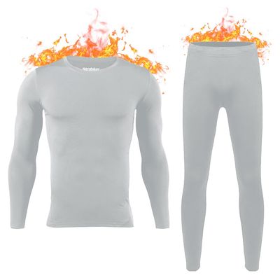 HEROBIKER Mens Thermal Underwear Set Skiing Winter Warm Base Layers Tight Long Johns Top and Bottom Set with Fleece Lined (Grey, Small)