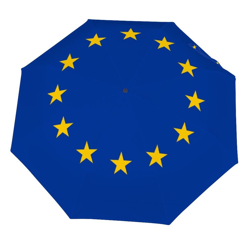 MNBVCR European Union Flag Automatic Open 3 Folds Umbrella Lightweight Portable Windproof Sun Rain Umbrella