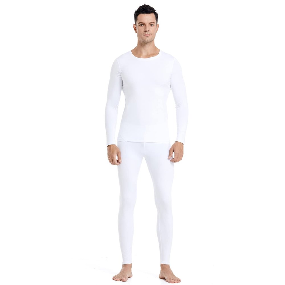 PISIQI Thermal Underwear Men Long Johns Set Ultra-Soft with Fleece Lined Base Layer Winter Skiing Warm Top & Bottom White