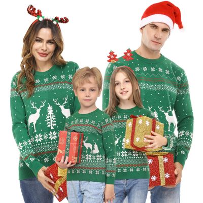 Aiboria Girl's Matching Family Ugly Christmas Reindeer Snowflakes Pullover Sweater