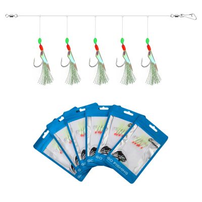 Luroad 10pcs Mackerel Feathers Rigs, Pre Tied Sea Fishing Rigs with Luminous Beads Bionic Flying Insects Lure Rig (Hook Size 12, Fluro Flasher - 10pcs)