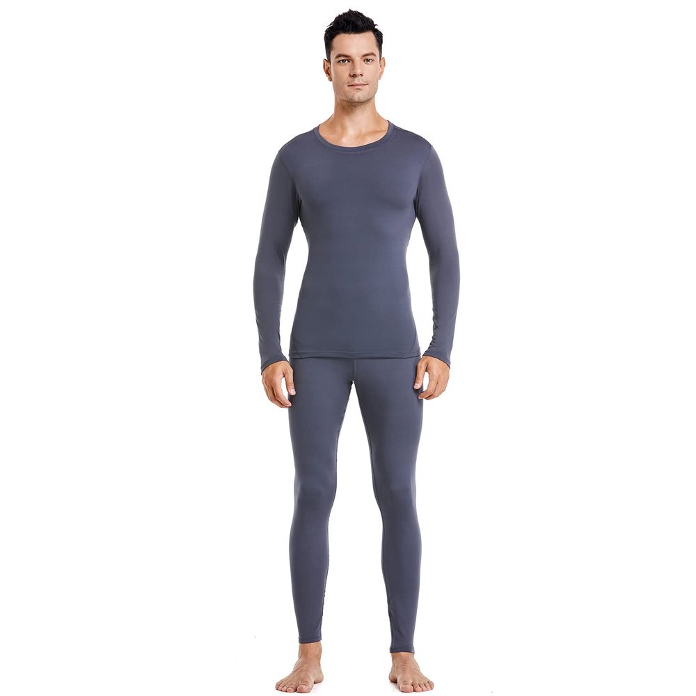 PISIQI Thermal Underwear Men Long Johns Set Ultra-Soft with Fleece Lined Base Layer Winter Skiing Warm Top & Bottom Dark Gray