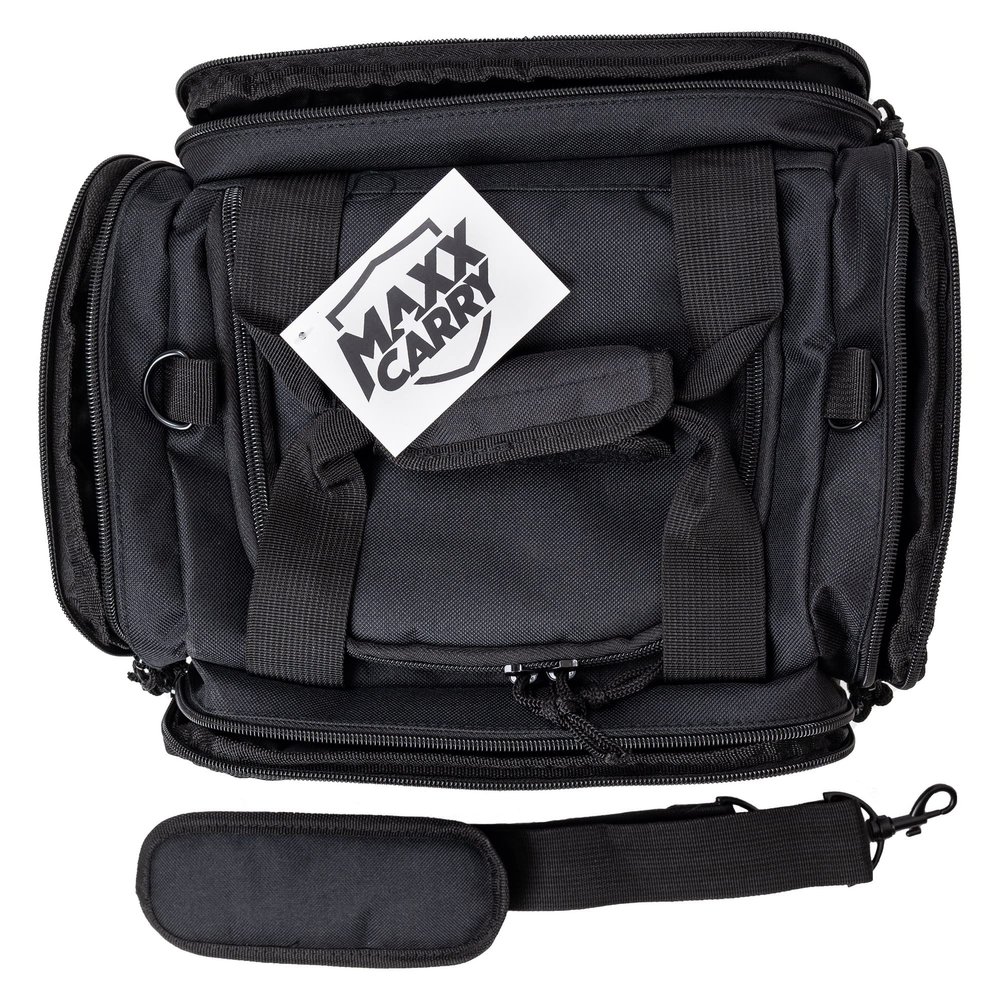 Maxx Carry Tactical Gun Nylon Cordura Range Bag Shooting Supplies Duffle Range Pistol Bag with Magazine Slots Multiple Compartments and Shoulder Strap