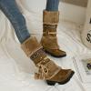 oiangi Women Boots Slip-on Snow Boots - Winter Velvet Warm Solid Round Toe chunky heel Platform Mid calf boots Plush Ball Ethnic Riding Boots casual shoes view 2
