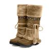 oiangi Women Boots Slip-on Snow Boots - Winter Velvet Warm Solid Round Toe chunky heel Platform Mid calf boots Plush Ball Ethnic Riding Boots casual shoes view 3