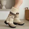 oiangi Women Boots Slip-on Snow Boots - Winter Velvet Warm Solid Round Toe chunky heel Platform Mid calf boots Plush Ball Ethnic Riding Boots casual shoes view 2
