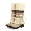 oiangi Women Boots Slip-on Snow Boots - Winter Velvet Warm Solid Round Toe chunky heel Platform Mid calf boots Plush Ball Ethnic Riding Boots casual shoes view 3