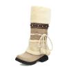 oiangi Women Boots Slip-on Snow Boots - Winter Velvet Warm Solid Round Toe chunky heel Platform Mid calf boots Plush Ball Ethnic Riding Boots casual shoes view 4