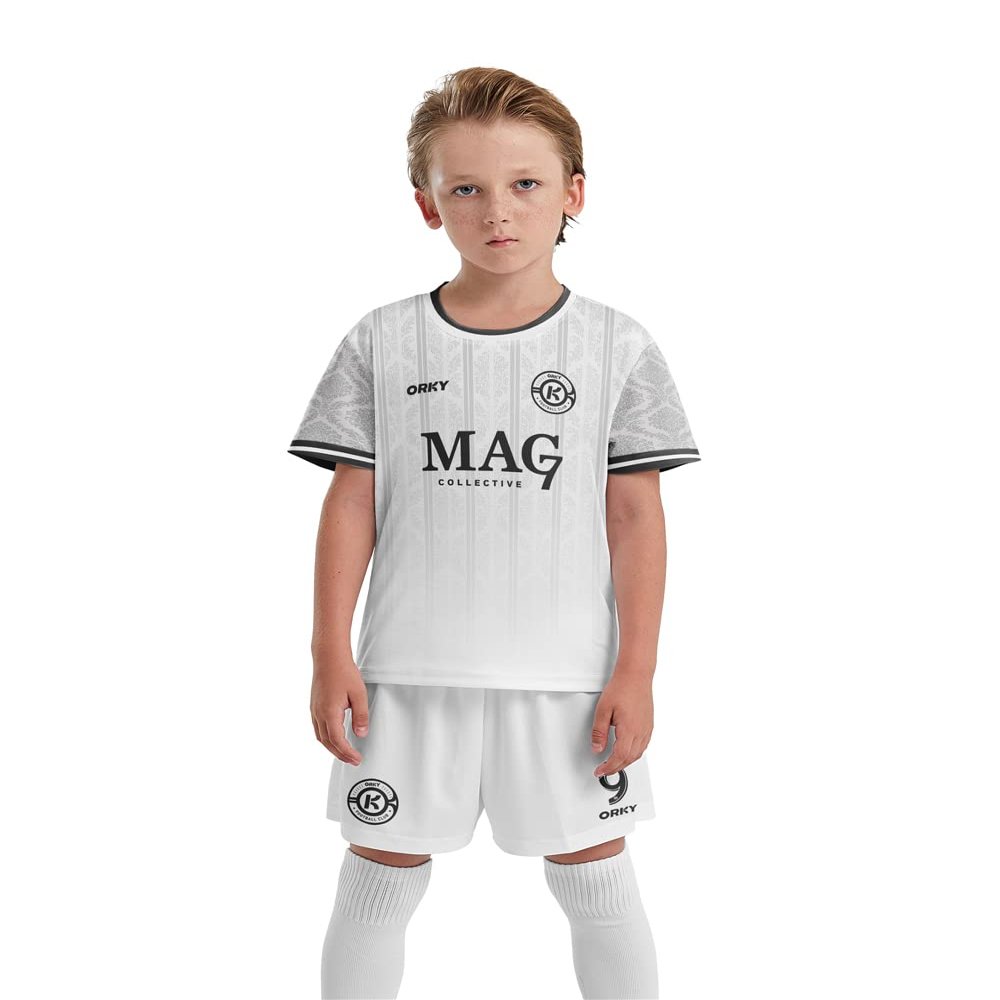 ORKY Boys Soccer Jersey, Custom Made Name Number Shirt for Girls Season Tournament, Quick Dry Kids School Team Uniform(White 160cm)