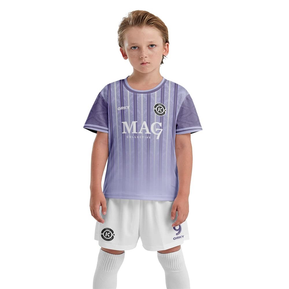 ORKY Boys Soccer Jersey, Custom Made Name Number Shirt for Girls Season Tournament, Quick Dry Kids School Team Uniform(Light Purple 130cm)