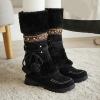oiangi Women Boots Slip-on Snow Boots - Winter Velvet Warm Solid Round Toe chunky heel Platform Mid calf boots Plush Ball Ethnic Riding Boots casual shoes view 2