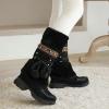 oiangi Women Boots Slip-on Snow Boots - Winter Velvet Warm Solid Round Toe chunky heel Platform Mid calf boots Plush Ball Ethnic Riding Boots casual shoes view 3